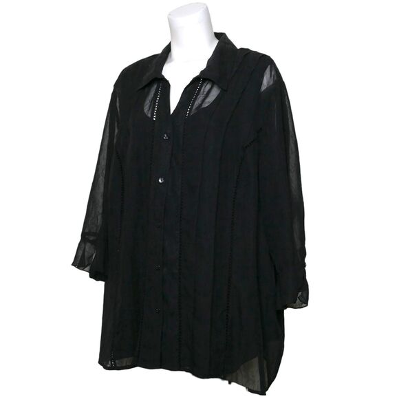 Maggie Barnes Black 3/4 Long Sleeve Button Front Twinset 3XL Ruffled Sleeve EUC - Picture 10 of 14